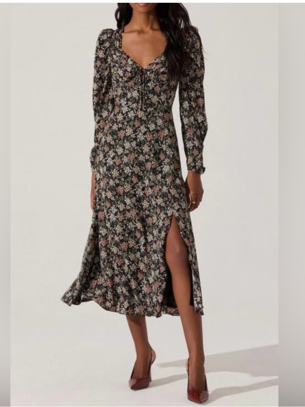 NWT Astr | Floral Whimsigoth Puff Sleeve Midi Dress Romantic Cottagecore Grunge